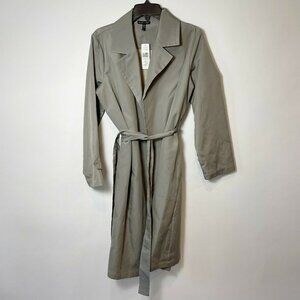 Eileen Fisher Womens Single Breasted Trench Coat Gray Sz S Open Front Belt NWT